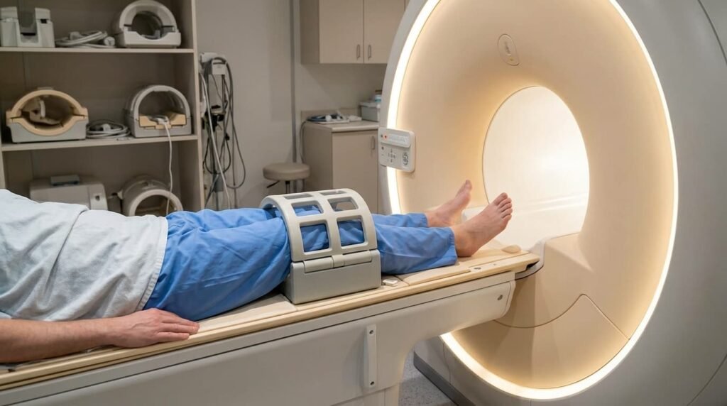 Knee MRI scan in progress